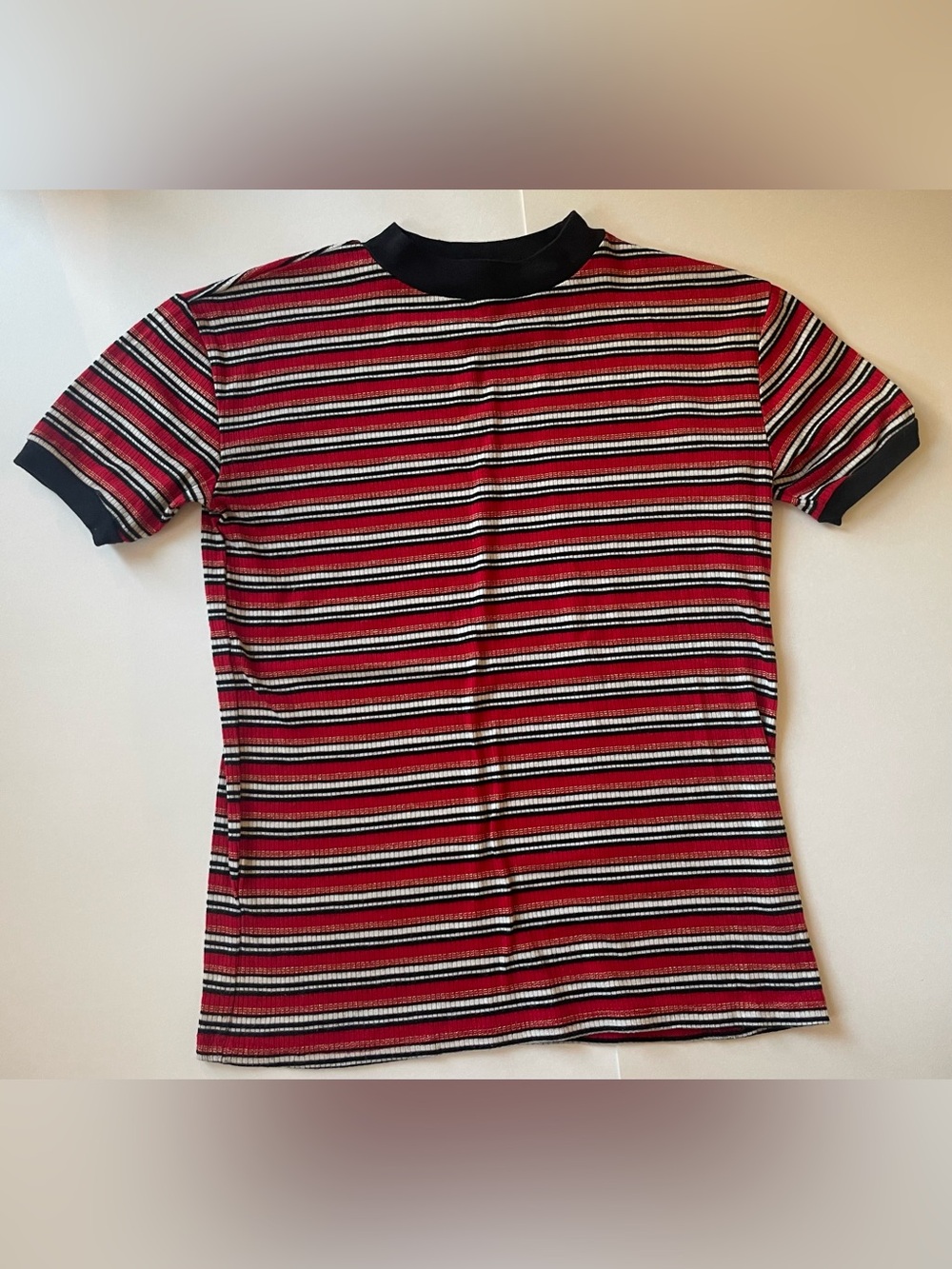 Awake Preppy Red, Black and White Striped Crewneck Tee